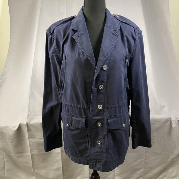 GAP Tops - GAP Utility Jacket Womens Large Blue True Indigo Button Up Military Style Cotton